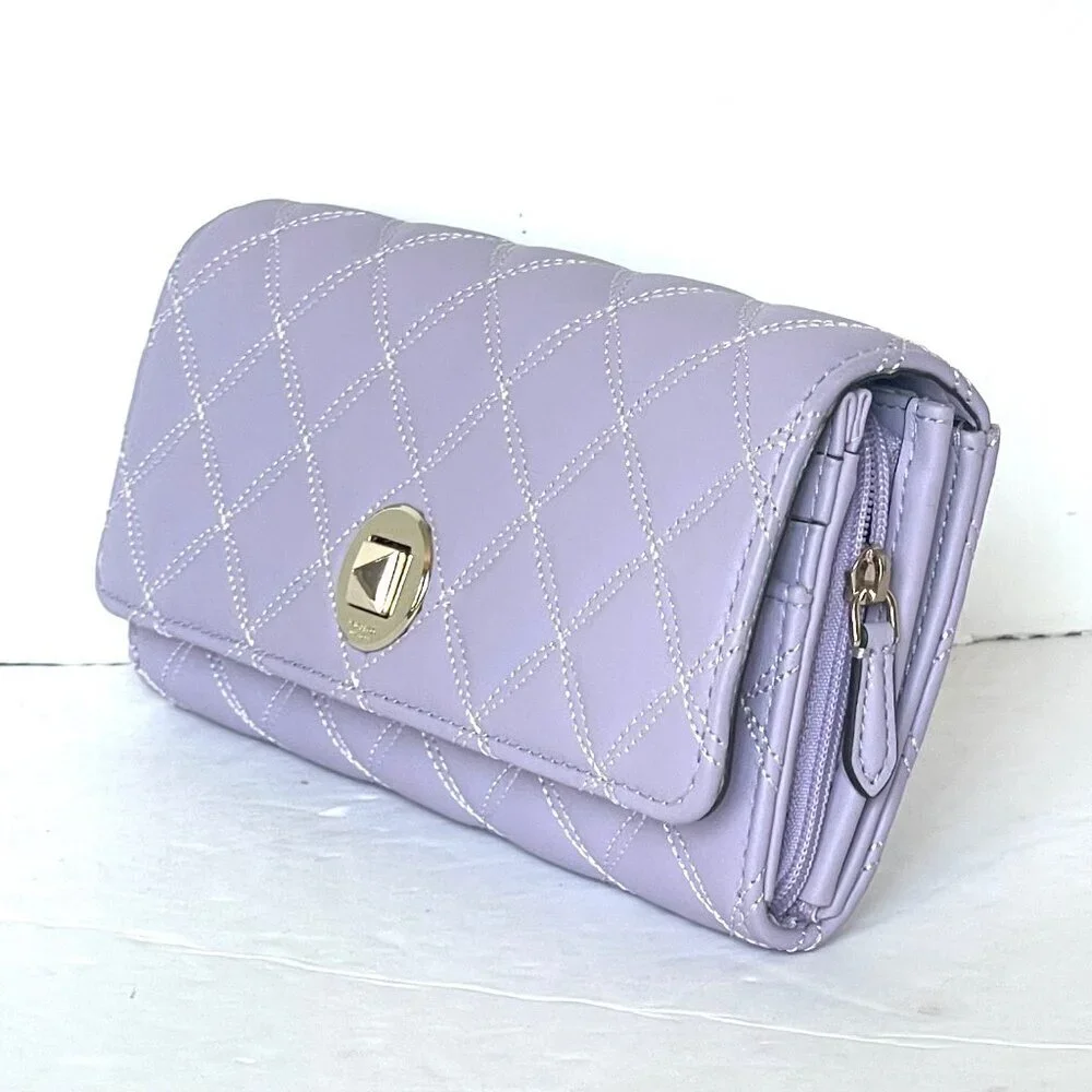 Kate Spade Natalia Large Continental Wallet Quilted Turnlock Lilac Frost Leather